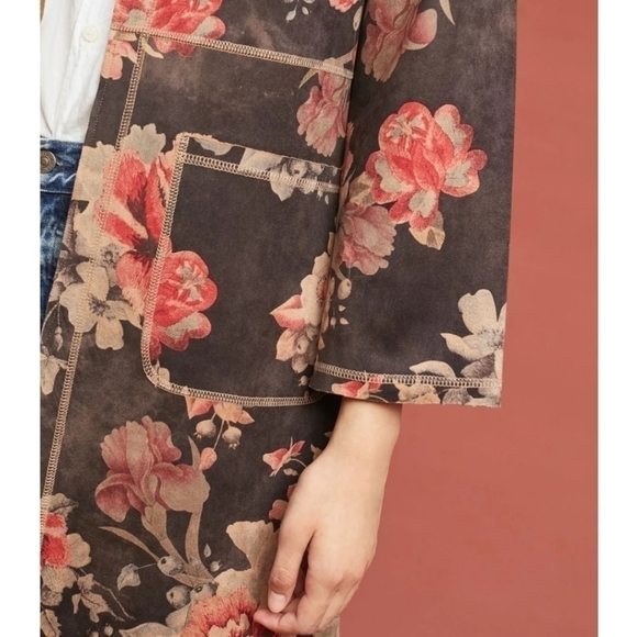 T TAHARI FAUX SUEDE FLORAL OPEN DRAPE JACKET, SZ SMALL - Picture 7 of 16